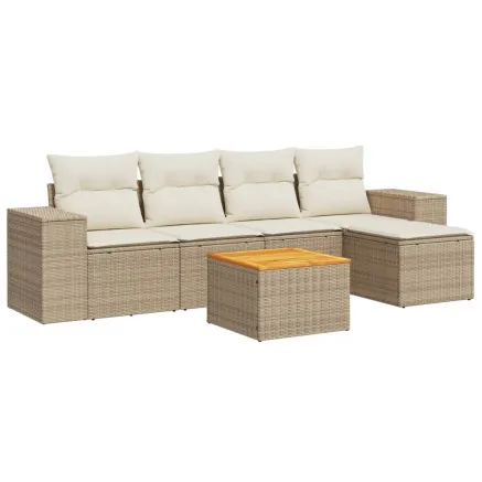 Salon de jardin avec coussins 6 pcs beige résine tressée 2