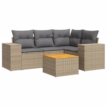 Salon de jardin avec coussins 5 pcs beige résine tressée 2