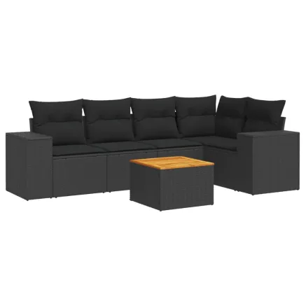 Salon de jardin 6 pcs avec coussins noir résine tressée 2