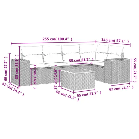 Salon de jardin 6 pcs avec coussins gris résine tressée