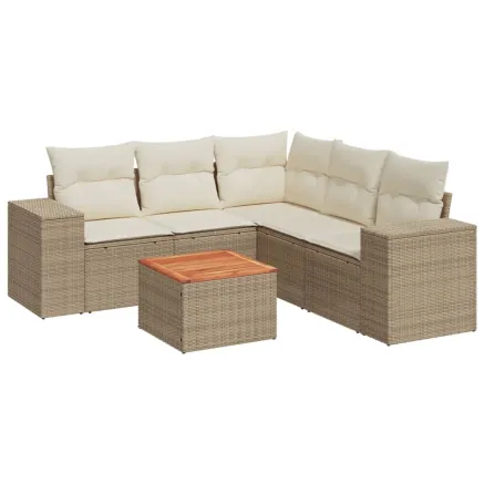 Salon de jardin avec coussins 6 pcs beige résine tressée 2