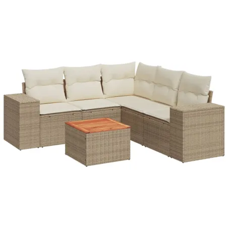 Salon de jardin avec coussins 6 pcs beige résine tressée