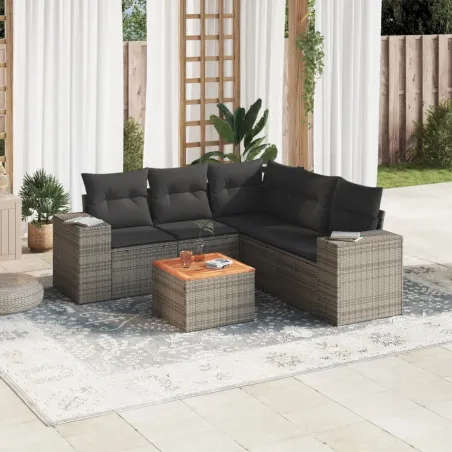 Salon de jardin 6 pcs avec coussins gris résine tressée