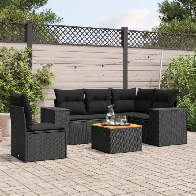 Salon de jardin 6 pcs avec coussins noir résine tressée