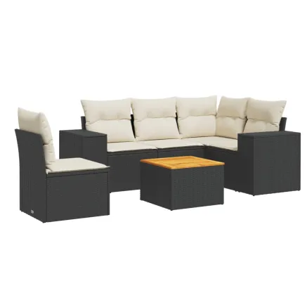 Salon de jardin 6 pcs avec coussins noir résine tressée 2