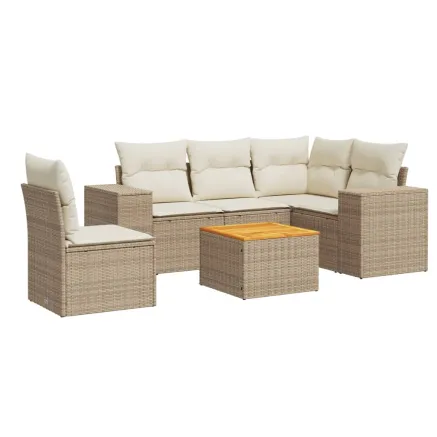 Salon de jardin avec coussins 6 pcs beige résine tressée 2