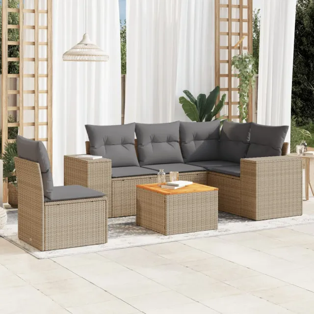Salon de jardin avec coussins 6 pcs beige résine tressée