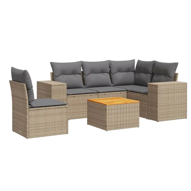 Salon de jardin avec coussins 6 pcs beige résine tressée