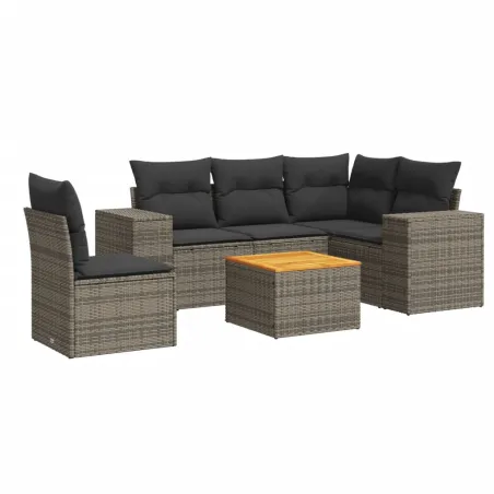 Salon de jardin 6 pcs avec coussins gris résine tressée