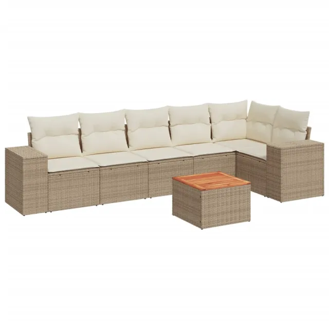 Salon de jardin avec coussins 7 pcs beige résine tressée