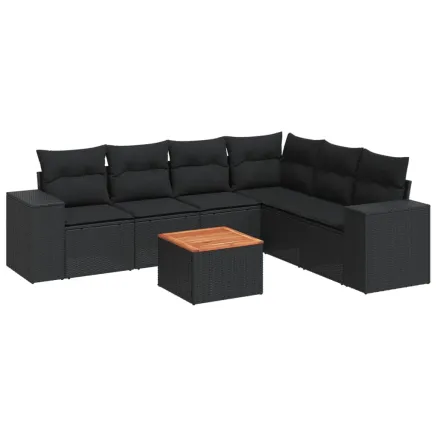 Salon de jardin 7 pcs avec coussins noir résine tressée 2