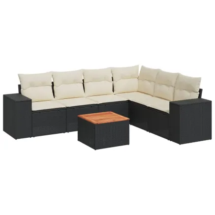 Salon de jardin 7 pcs avec coussins noir résine tressée 2