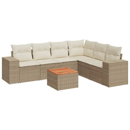 Salon de jardin avec coussins 7 pcs beige résine tressée 2