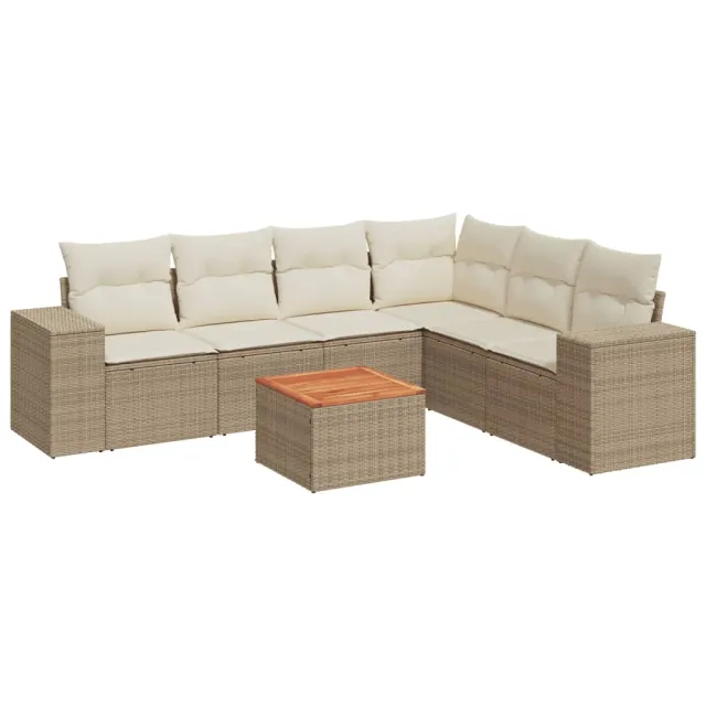 Salon de jardin avec coussins 7 pcs beige résine tressée