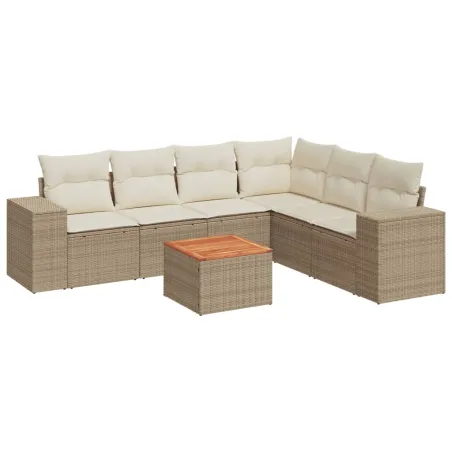 Salon de jardin avec coussins 7 pcs beige résine tressée