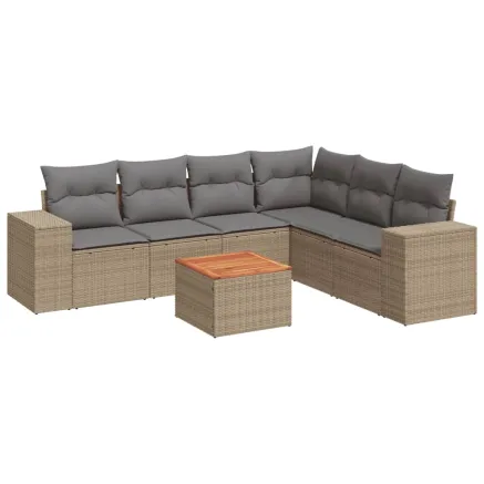 Salon de jardin avec coussins 7 pcs beige résine tressée 2