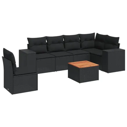 Salon de jardin 7 pcs avec coussins noir résine tressée 2
