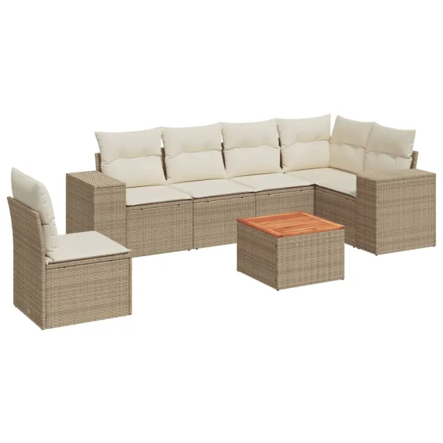 Salon de jardin avec coussins 7 pcs beige résine tressée