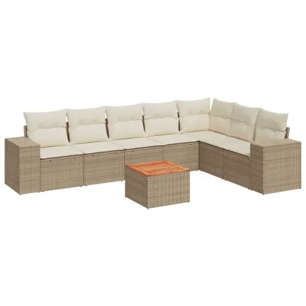 Salon de jardin avec coussins 8 pcs beige résine tressée 2