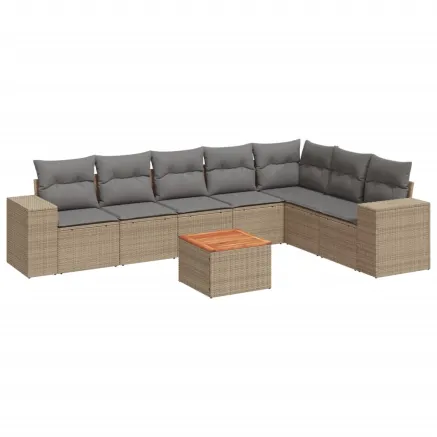 Salon de jardin avec coussins 8 pcs beige résine tressée 2