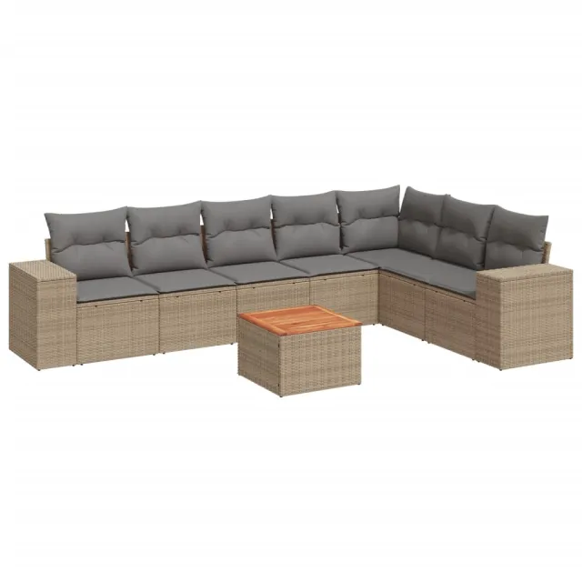 Salon de jardin avec coussins 8 pcs beige résine tressée