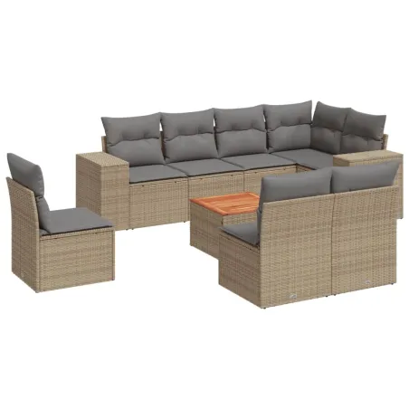 Salon de jardin avec coussins 9 pcs beige résine tressée