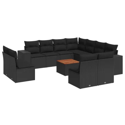 Salon de jardin 12 pcs avec coussins noir résine tressée 2