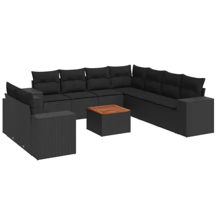 Salon de jardin 10 pcs avec coussins noir résine tressée 2