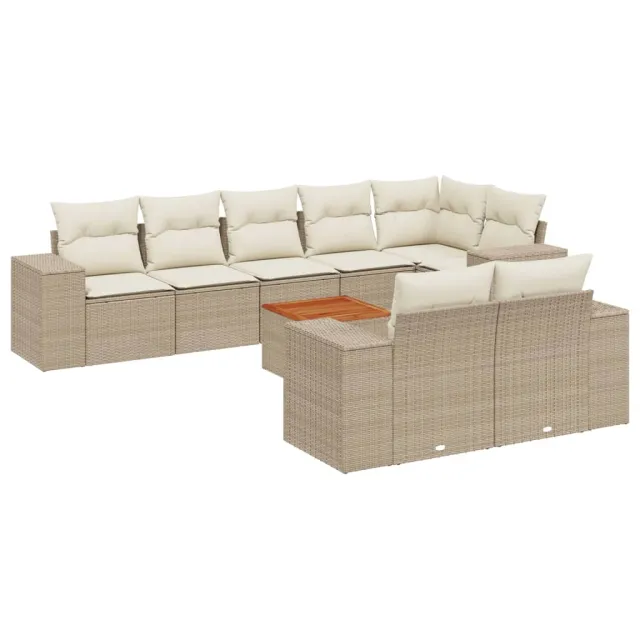 Salon de jardin avec coussins 9 pcs beige résine tressée