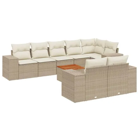 Salon de jardin avec coussins 9 pcs beige résine tressée
