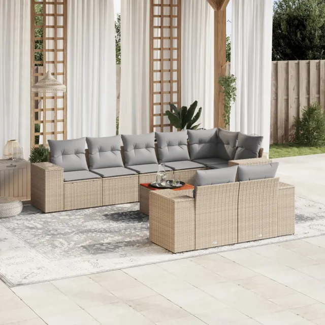 Salon de jardin avec coussins 9 pcs beige résine tressée