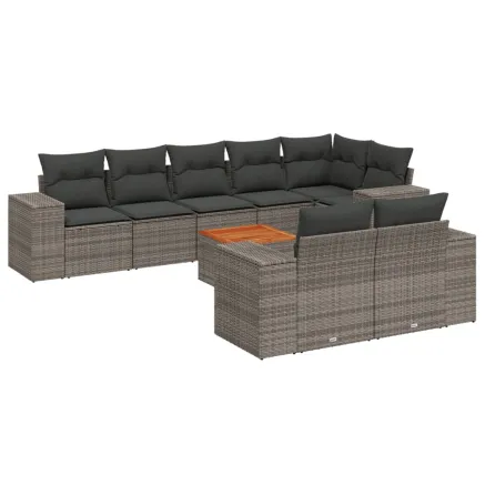 Salon de jardin 9 pcs avec coussins gris résine tressée 2