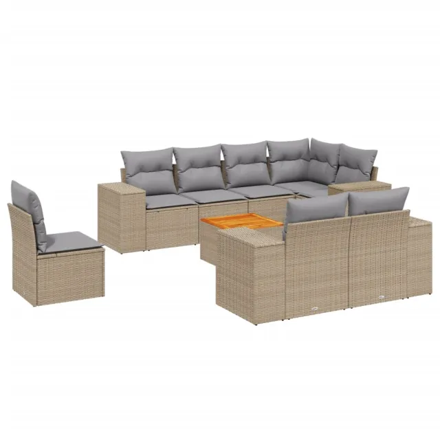 Salon de jardin avec coussins 9 pcs beige résine tressée