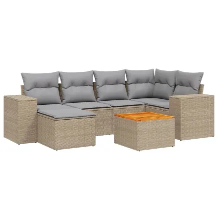 Salon de jardin avec coussins 7 pcs beige résine tressée 2