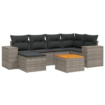 Salon de jardin avec coussins 7 pcs gris résine tressée 2