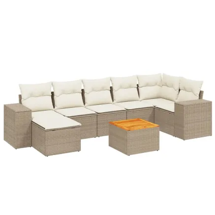 Salon de jardin avec coussins 8 pcs beige résine tressée 2
