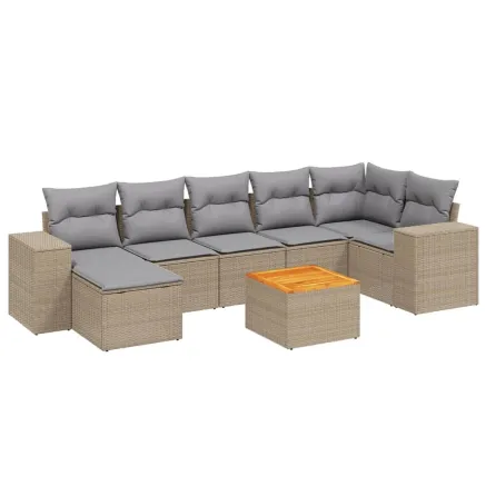 Salon de jardin avec coussins 8 pcs beige résine tressée 2