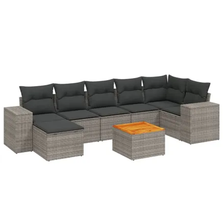 Salon de jardin 8 pcs avec coussins gris résine tressée 2