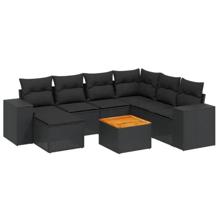 Salon de jardin 8 pcs avec coussins noir résine tressée 2