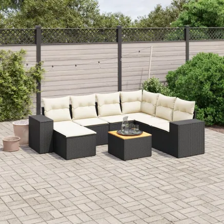 Salon de jardin 8 pcs avec coussins noir résine tressée 2