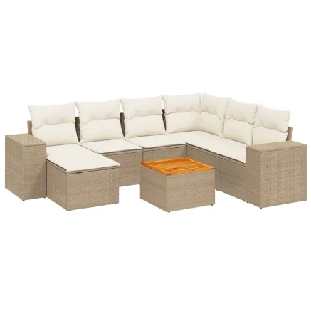 Salon de jardin avec coussins 8 pcs beige résine tressée 2
