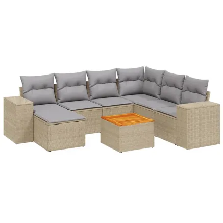 Salon de jardin avec coussins 8 pcs beige résine tressée 2