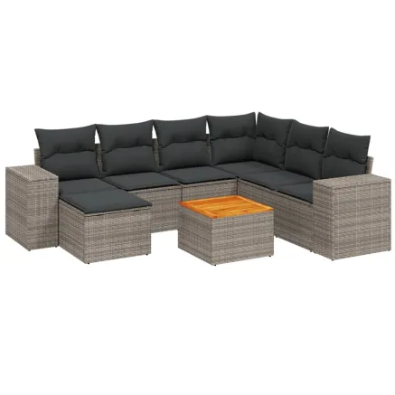 Salon de jardin 8 pcs avec coussins gris résine tressée 2