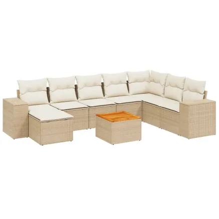 Salon de jardin avec coussins 9 pcs beige résine tressée 2