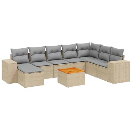 Salon de jardin avec coussins 9 pcs beige résine tressée 2