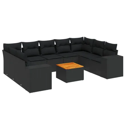 Salon de jardin 10 pcs avec coussins noir résine tressée 2