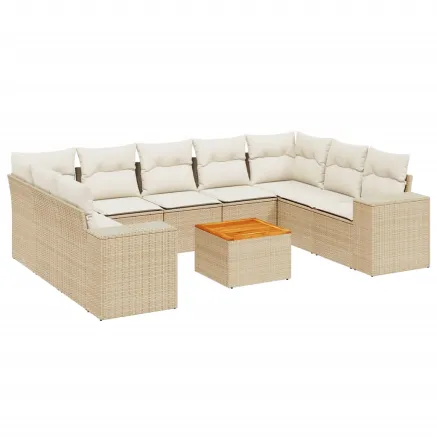 Salon de jardin avec coussins 10 pcs beige résine tressée 2