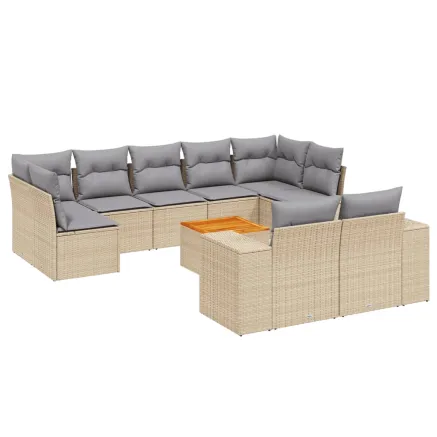 Salon de jardin avec coussins 10 pcs beige résine tressée 2