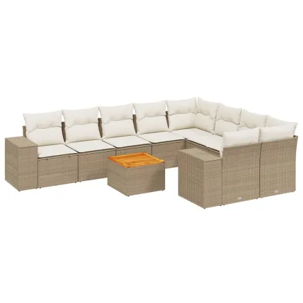 Salon de jardin avec coussins 10 pcs beige résine tressée 2