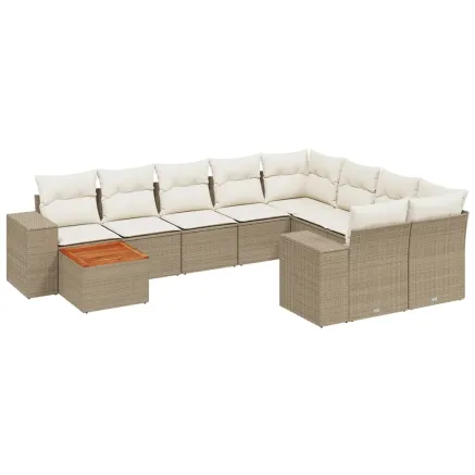 Salon de jardin avec coussins 10 pcs beige résine tressée 2